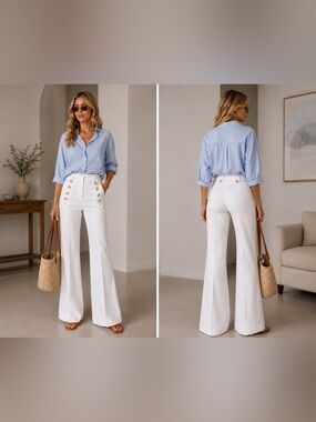 Derek Lam 10 Crosby Robertson Flare Trousers sailor pants Off White NWT Size 4
